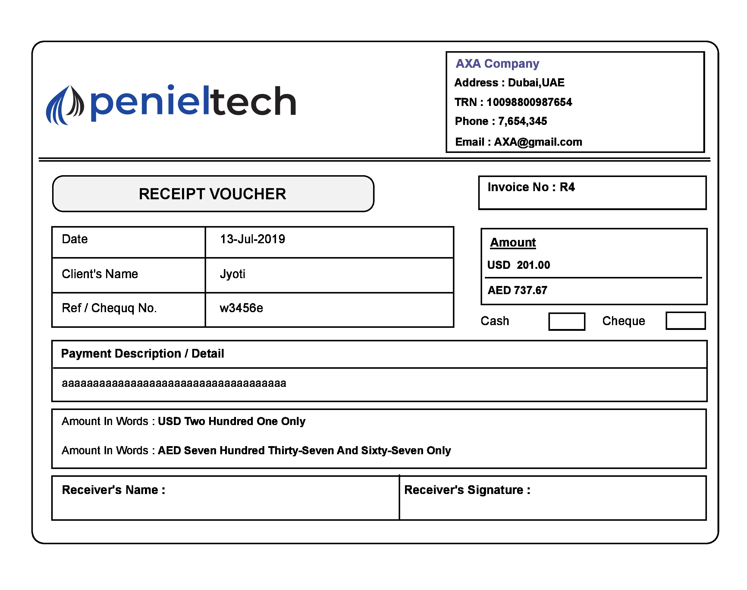 QuickBooks receipt voucher customization Penieltech